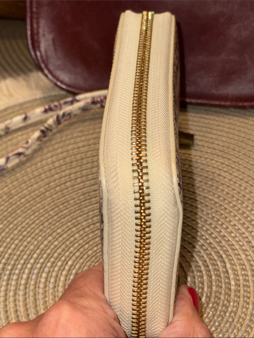 Tory Burch Floral Zip Wristlet in Cream, Burgundy and Navy - Picture 7 of 9